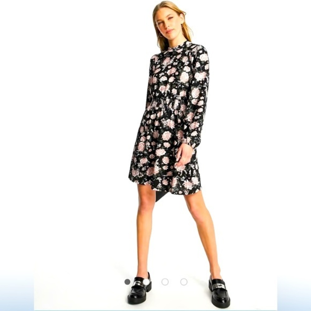 River Island floral shirred mini dress in black